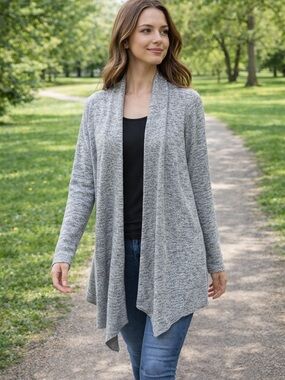Ella Heather Gray Open-Front Draped Cardigan